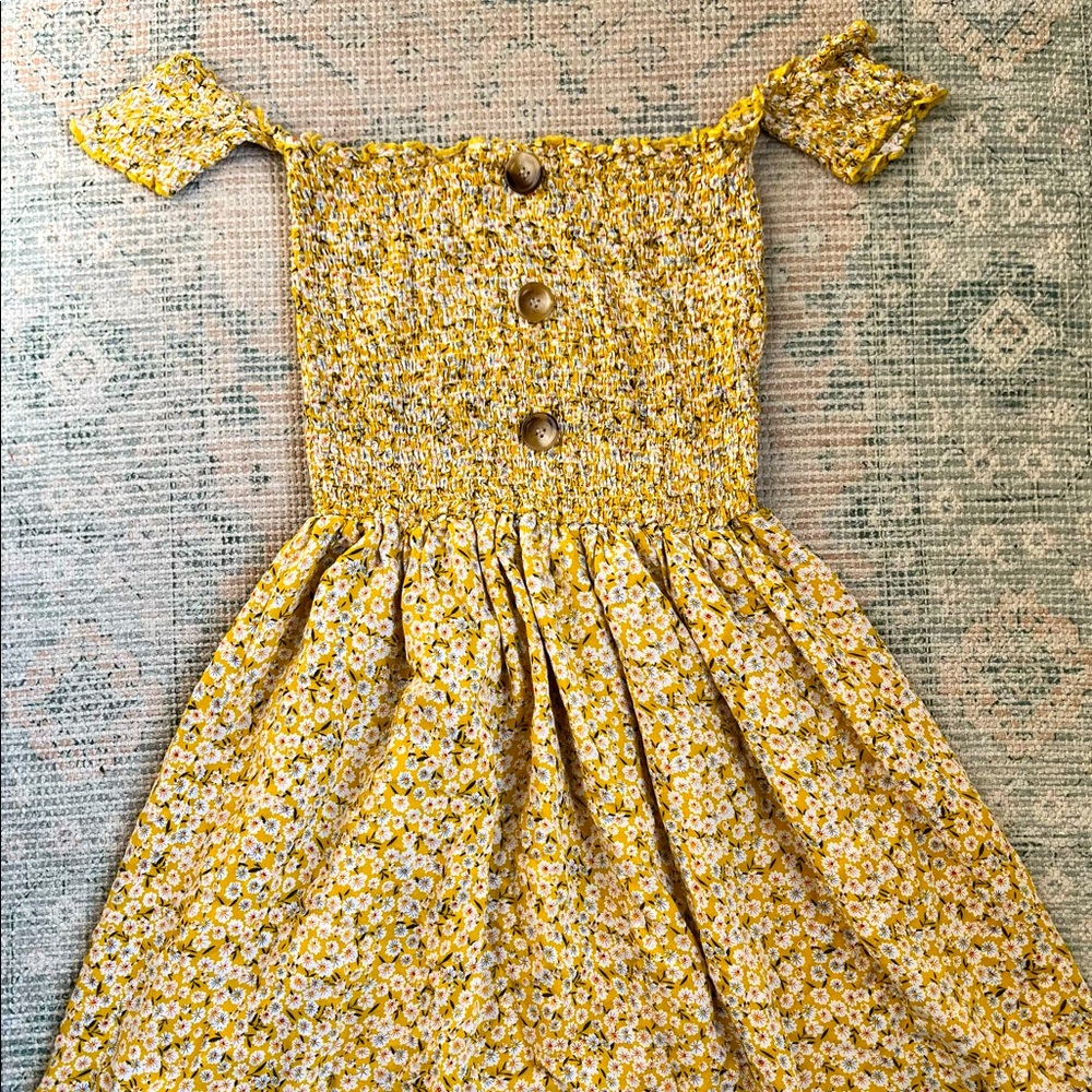 Ditsy Floral Sundress Cold Shoulder Shirred Bodice